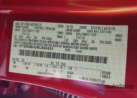 2024 Ford Ranger Xl from USA, damaged, VIN 1FTER4BH2RLE62433